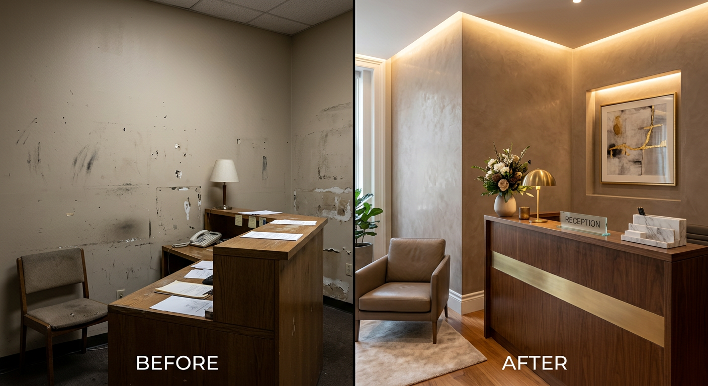 Before and after reception refresh by DecorAI